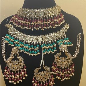 Kundan bridal jewelry set with red Moti